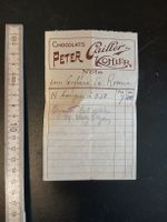 Note ancienne Chocolats Peter Cailler Kohler, année 1920 env