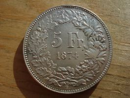 (S) 5 Franken 1874 B. VZ-