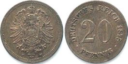 Deutschland KAISERREICH 20 Pfennig 1875 F, Silber ss-vz