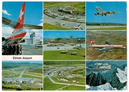 Flughafen Kloten Mehrbilderkarte, gelaufen 1966