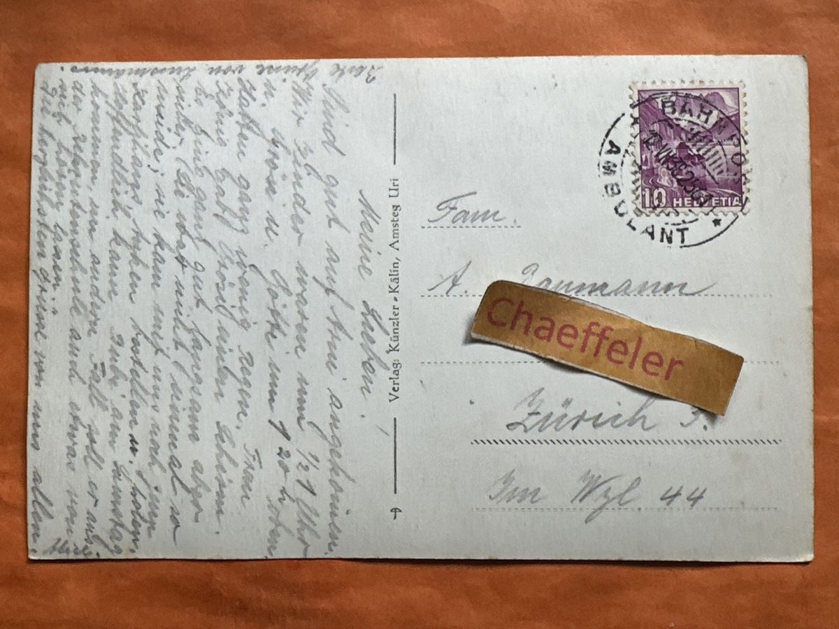 Cartoline postali: 1938 Arni ob Intschi bei Amsteg mit Arnisee, Uri – Usato da Zürich venduto da Chaeffeler 1