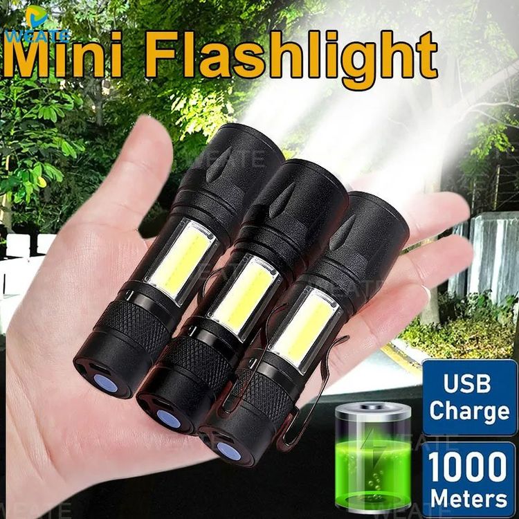 3x Mini LED Taschenlampe COB Laterne Wasserdicht USB 2000lm 1