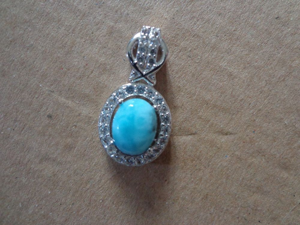 Pendentif En Argent Sterling 925 Avec Jaspe Larimar Bleu - Longueur 1,75 Pouces - Neuf Sans Emballage