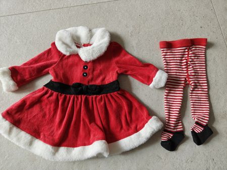 Baby Girl Santa Claus Dress with Tights Set size 3-6months 