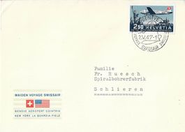 Flugbrief Genf-New York 2.V.47, ab 1.--