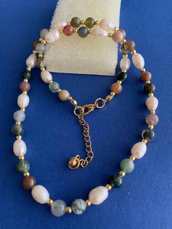halsketten edelstein schmuck echt Halskette mit echten Perlen und verschiedene EdelsteineAb 1 (Neu