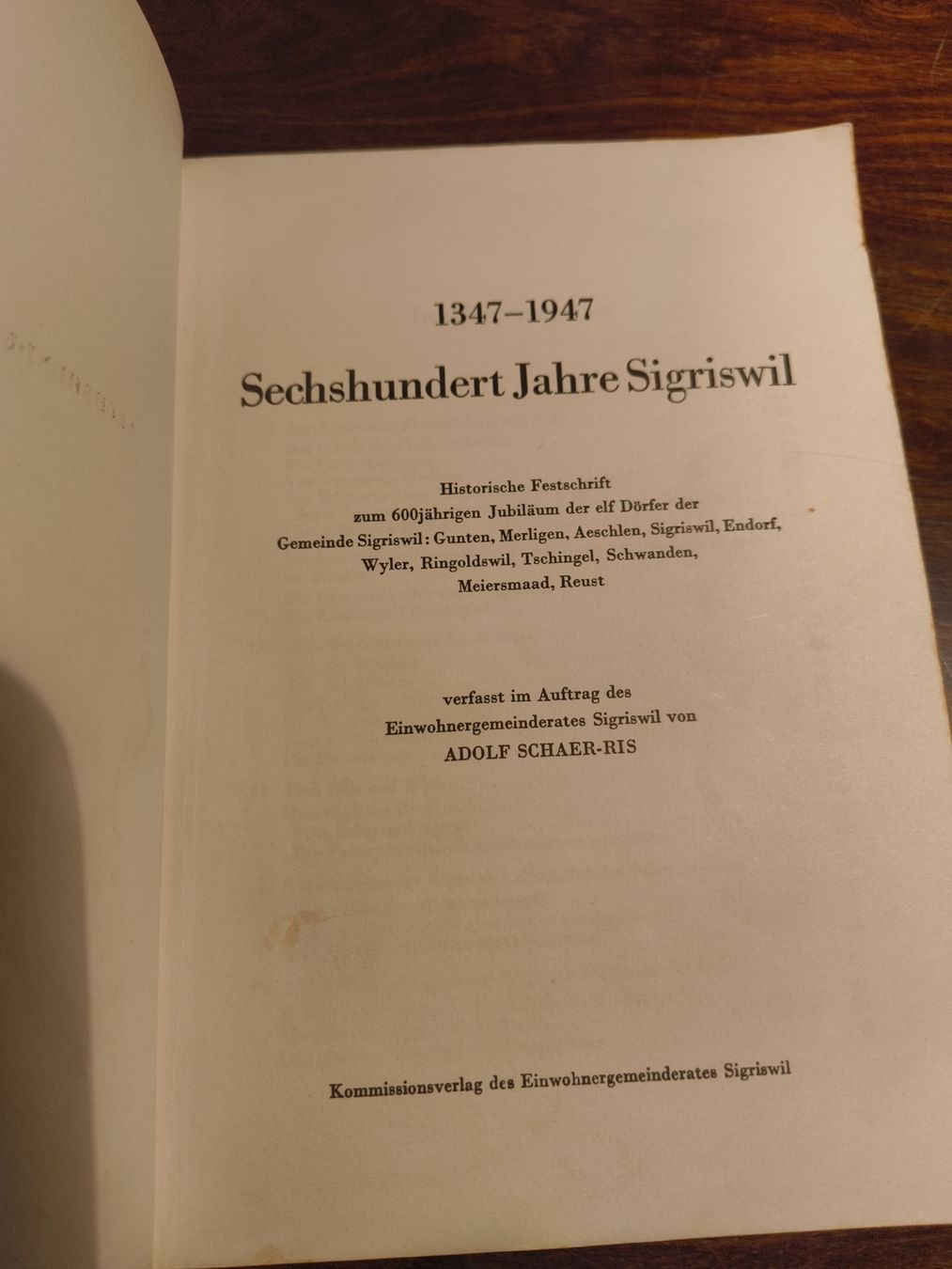 Libri: 600 Jahre Sigriswil 1947 Adolf Schär Ris Buch – Usato da stettlen venduto da VintageBern_ch 2