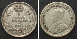 KANADA 5 Cents 1914 GEORGE V. Silber ss/ss+