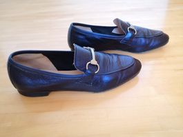 Loafers in Metallic Blau aus Echtleder, Gr. 39