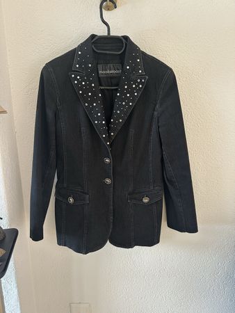 Giacca jeans Roccobarocco nera con strass taglia 48