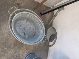 Zink Giesskanne und Zinkbadewanne Konvolut 2 Zuber