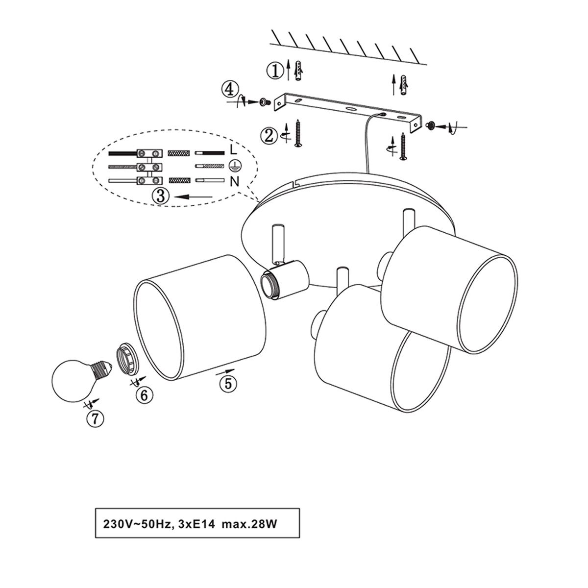 Lampadari & plafoniere: Deckenleuchte, 3 Strahler, Holz, 46 cm Ø – Nuovo (secondo la descrizione) da Kreuzlingen venduto da Smart-Light 5