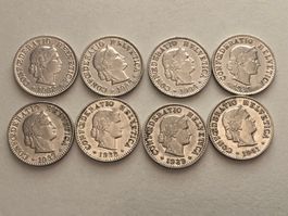 Lot mit 8 Stk. 5 Rp. Nickel  1932-1941