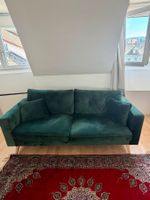 Sofa Samt dunkelgrün zwei Kissen gebraucht guter Zustand