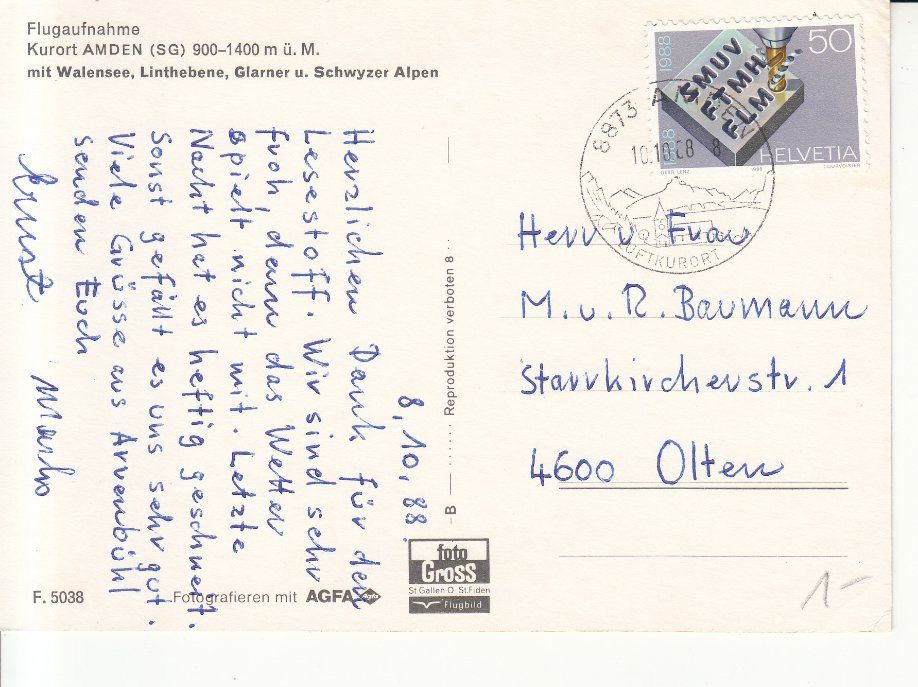 Cartoline postali: Amden Flugaufnahme 1988 – Usato da Bürglen TG venduto da StampGraf 1