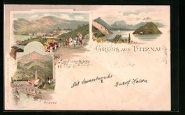 Litho Vitznau, Teilansicht mit Kirche, F