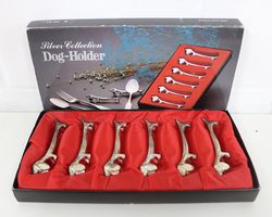 Vintage Besteckhalter Dackel (6er Set) – Versilbert in OVP