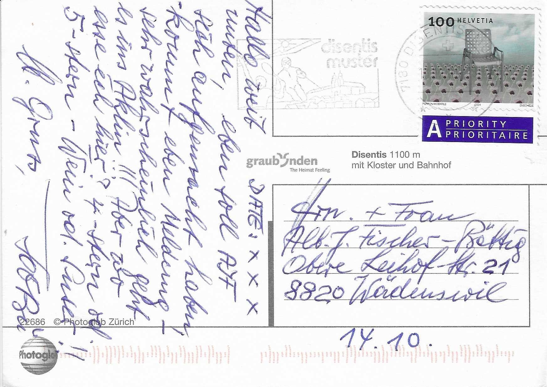 Cartoline postali: Disentis mit Kloster und Bahnhof – Usato da Rothrist venduto da Stranglehold 1