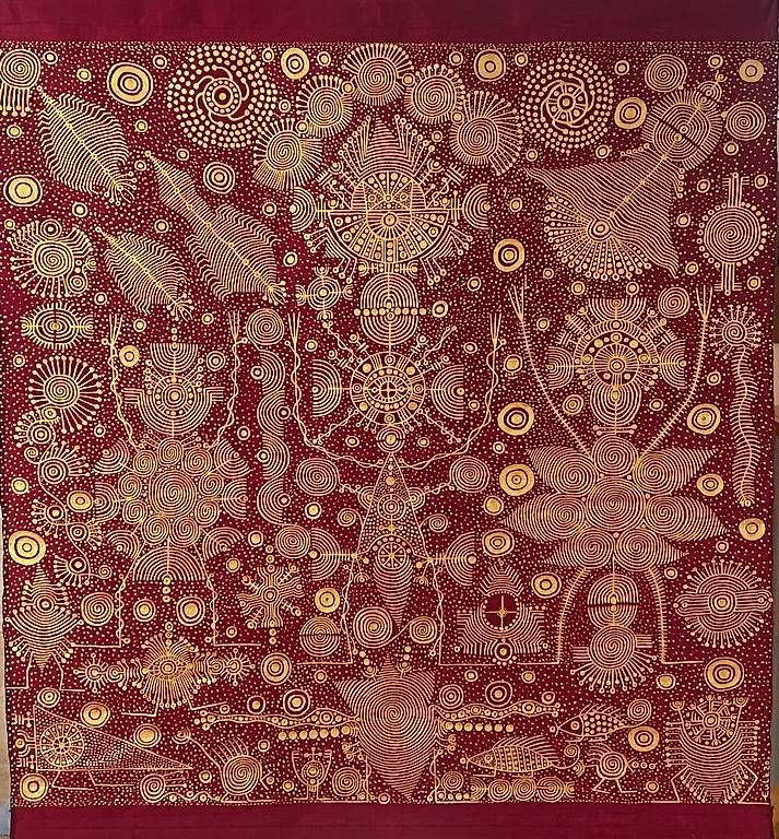 Dipinti: Handbemalte Seidenkunst Gold auf Rot – Usato da Biel/Bienne venduto da gneist2012