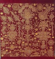 Handbemalte Seidenkunst Gold auf Rot