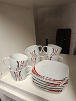 6er Set Tassen & Untertassen Weiss Rot Sc