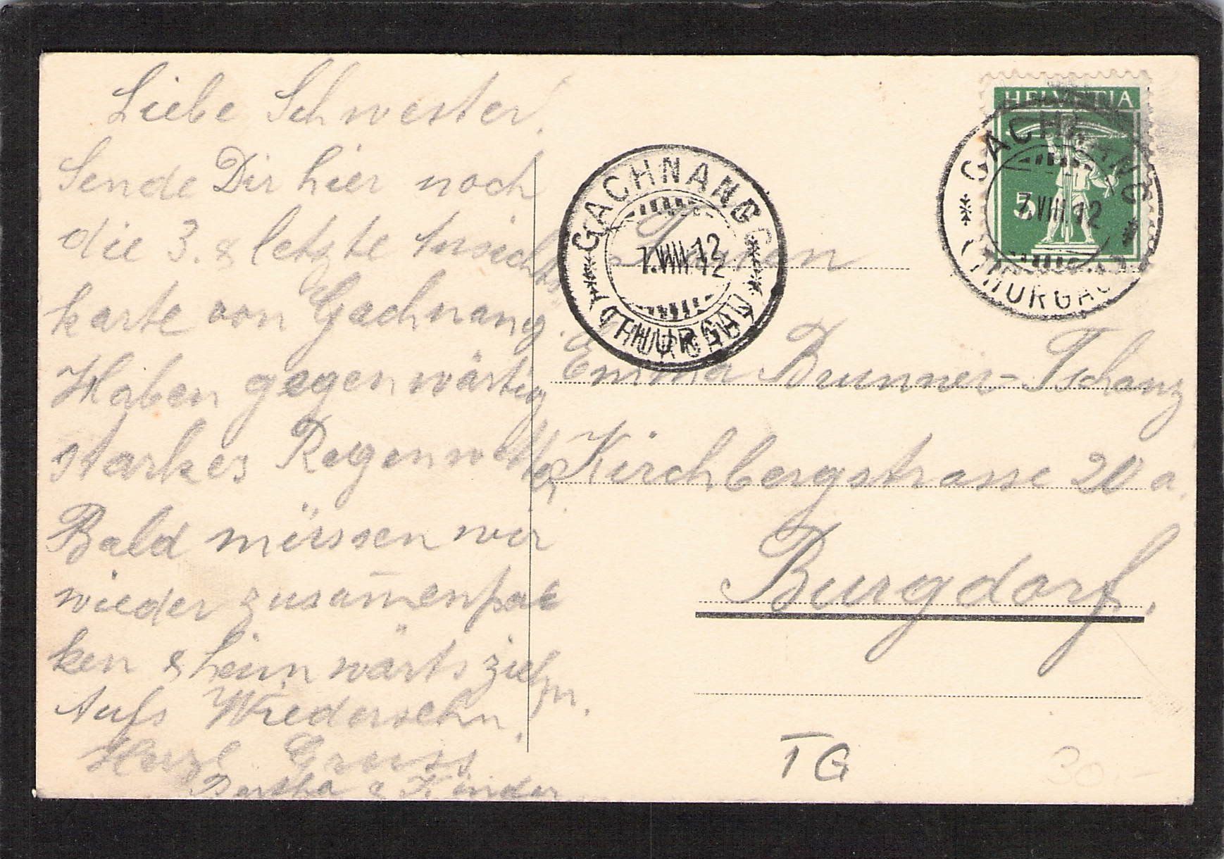 Cartoline postali: Gachnang TG , gel. 1912 – Usato da Reichenburg venduto da Pipo-67 1