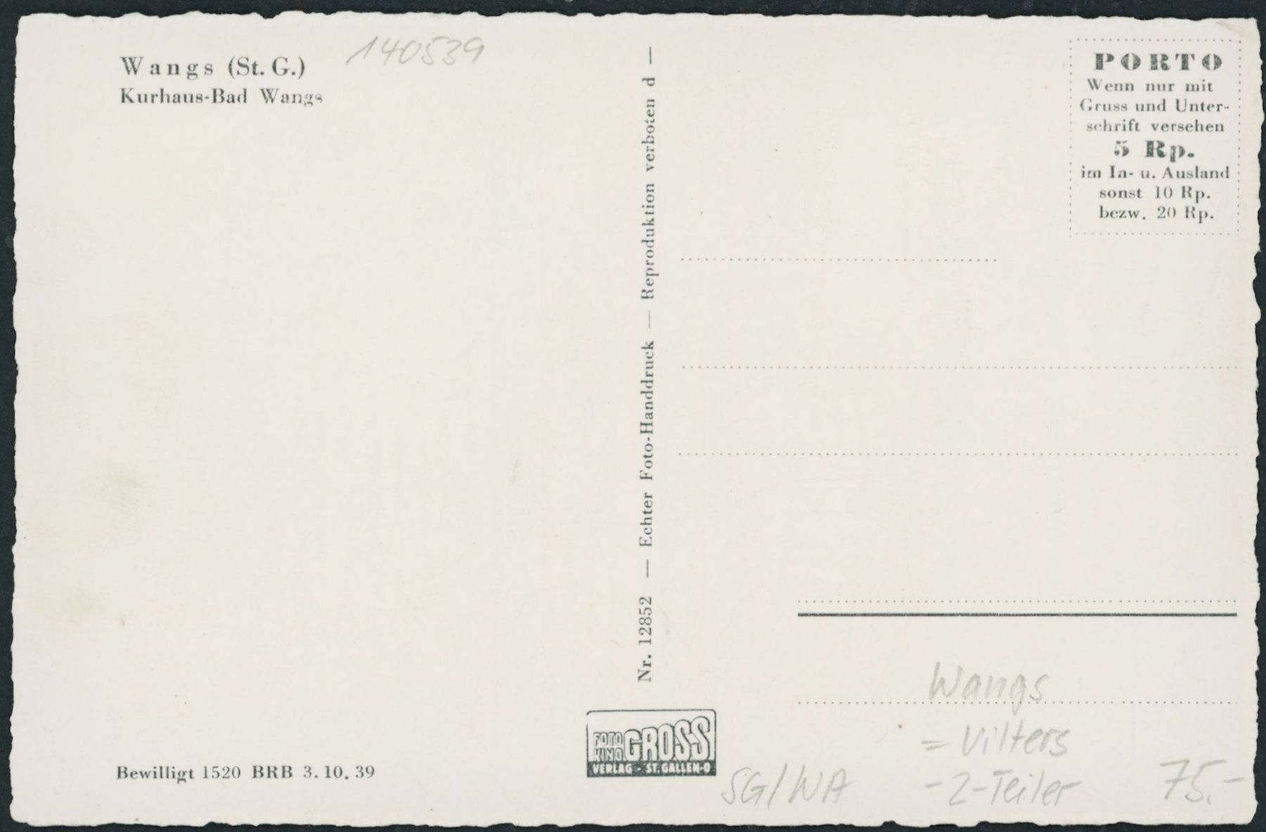 Cartes postales: SG Wangs - Vilters – Neuf (Voir description) à Schindellegi par dolpitz 1