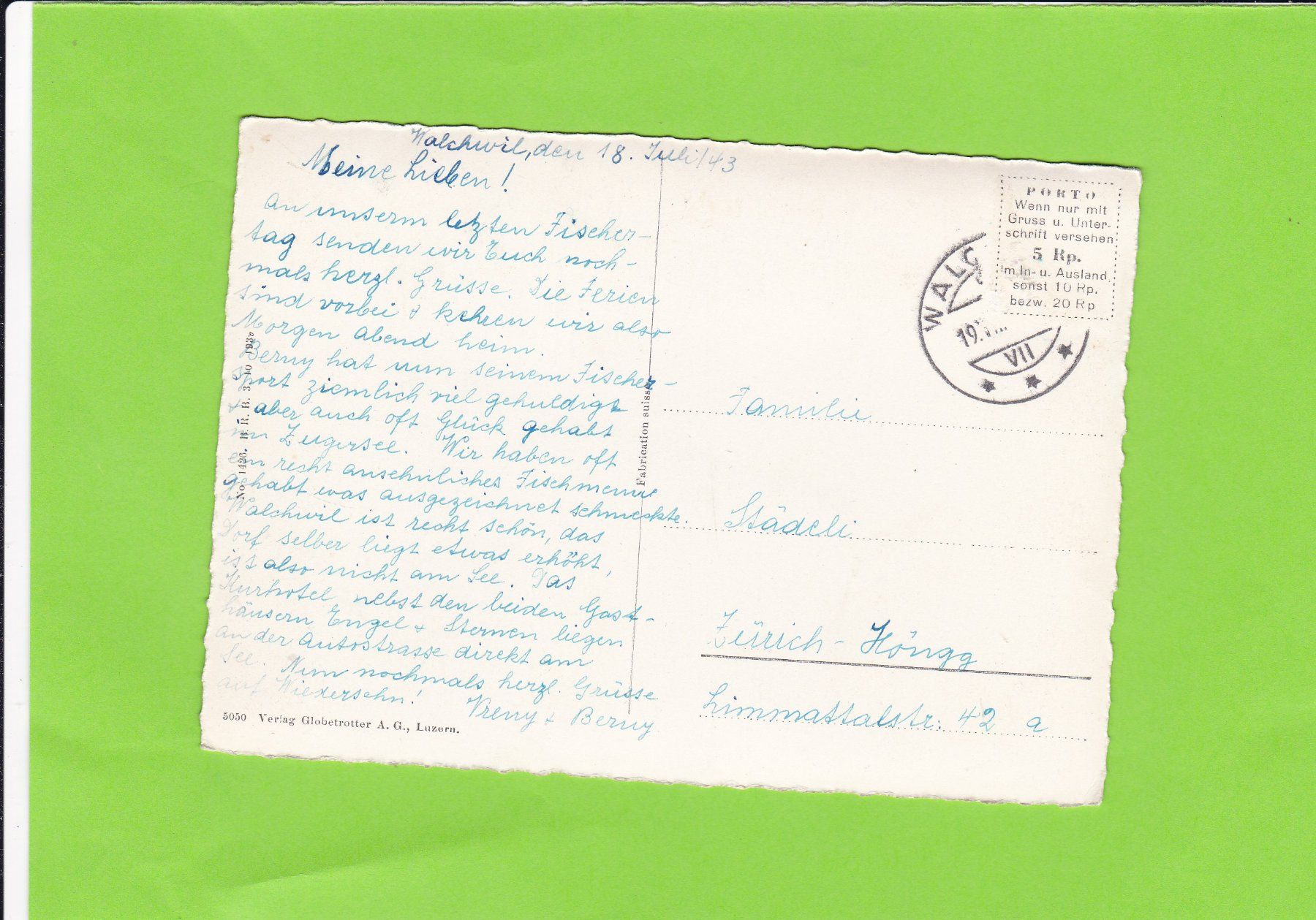 Cartoline postali: Gasthaus Engel, Walchwil Zug – Usato da St. Peterzell venduto da neckertal 1