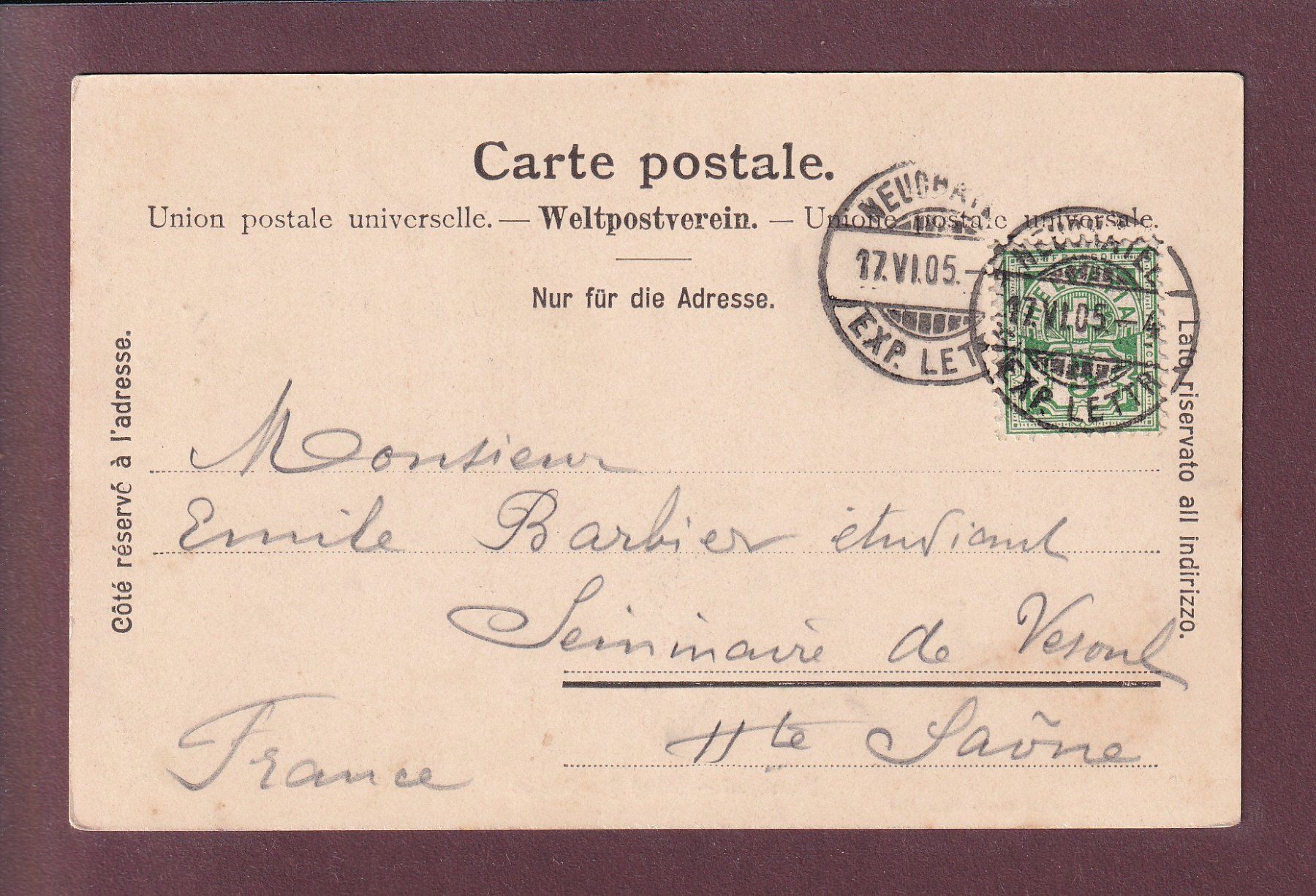 Ansichtskarten: NEUCHÂTEL - Hôtel des Postes - 1905 – Gebraucht aus Pully von nicecards 1