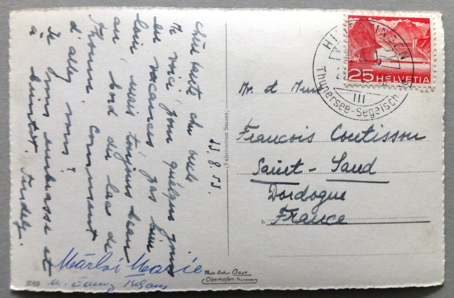 Cartoline postali: Hilterfingen am Thunersee – Usato da Fétigny venduto da Billy2miny 1