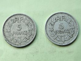 5 Francs France 1947 + 1947B Lavrillier Aluminium