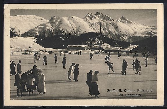 Cartoline postali: St. Moritz-Kulm, Eisbahn mit Rink und Pi – Usato da Berlin venduto da bartko-reher