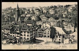 AK St. Gallen, Ortsansicht mit Kirche und Häusern am Hang