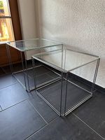 2 Vintage Glastische / Beistelltische mit Chromgestell 