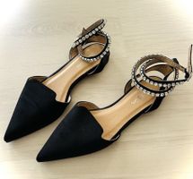 Black flat pointes toe with gems Jimmy Choo inspo