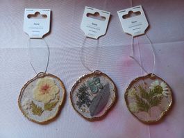 neu; Handgemachte Ornamente mit echten Blumen 3er Set