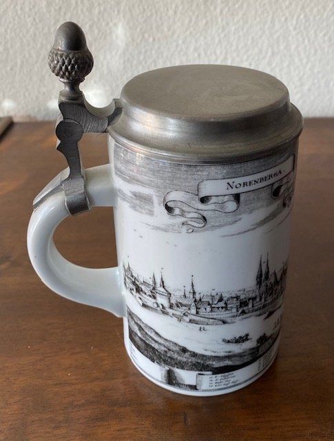 Bicchieri: Bierhumpen mit Zinndeckel, MK Bavaria 28, Nürnberg, mit Eich – Usato da Zürich venduto da kaegret 1
