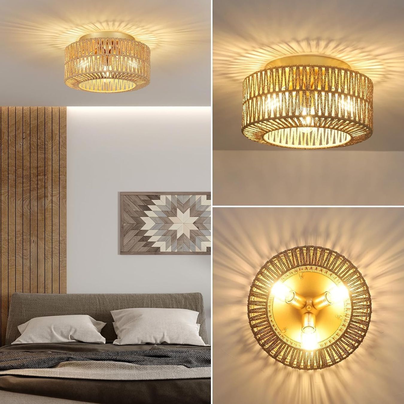 Lustres & lampes de plafonds: Deckenlampe Boho 3-flammig Rattan Vintage E27 Wohnzimmer – Neuf avec emballage d'origine à Hallau par Sale50OFF 1