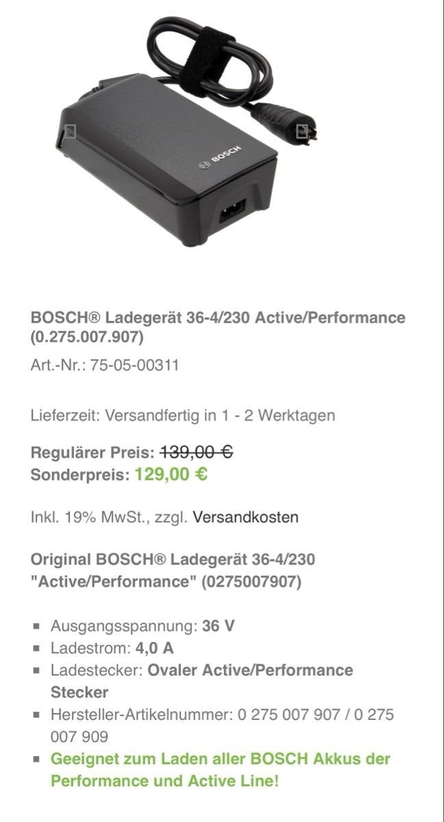 Bosch Ladegeräte: Bosch eBike Ladegerät  – Neu (gemäss Beschreibung) aus Speicher von Fund.grube 1