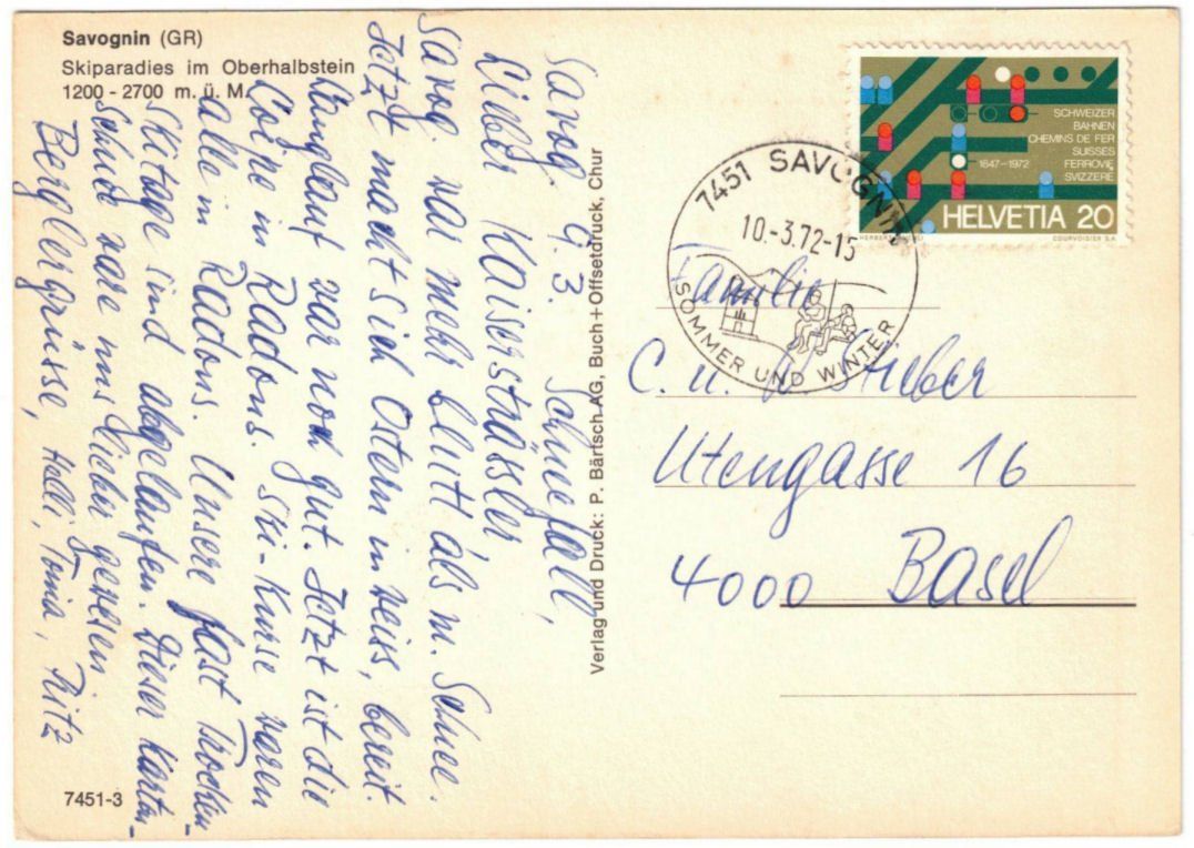 Cartoline postali: Savognin - Pistenplan – Usato da Binningen venduto da Mountainrider 1