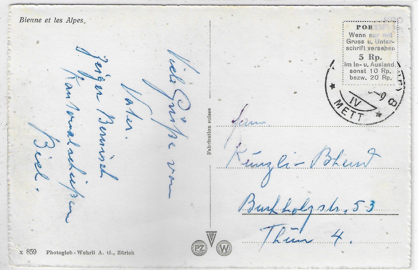 Cartoline postali: Biel und die Alpen – Usato da Ettingen venduto da Kartenplanet 1