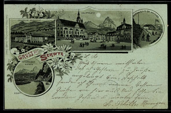 Cartes postales: Mondschein-Lithographie Schwyz, Collegiu – D'occasion à Berlin par bartko-reher