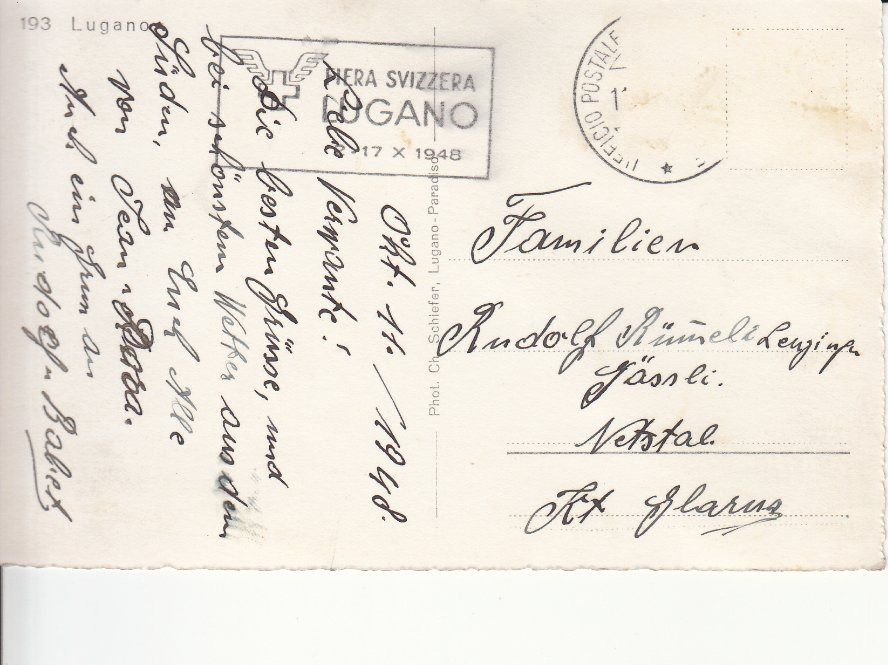 Cartoline postali: Lugano 1948 – Usato da Bürglen TG venduto da StampGraf 1