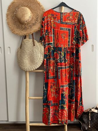 🌞😎🌞Robe "Bohème Style" orange imprimé L-XL, Neuf