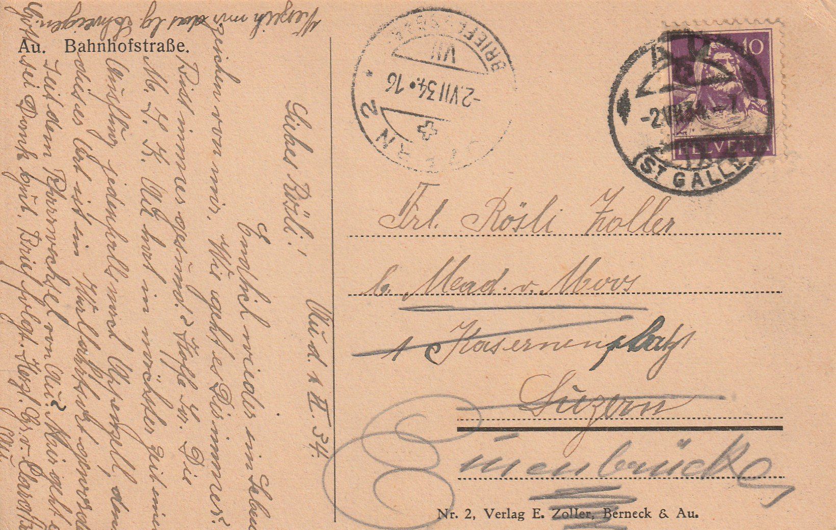 Cartoline postali: Au Bahnhofstrasse – Usato da Rorschacherberg venduto da fratovi2 1