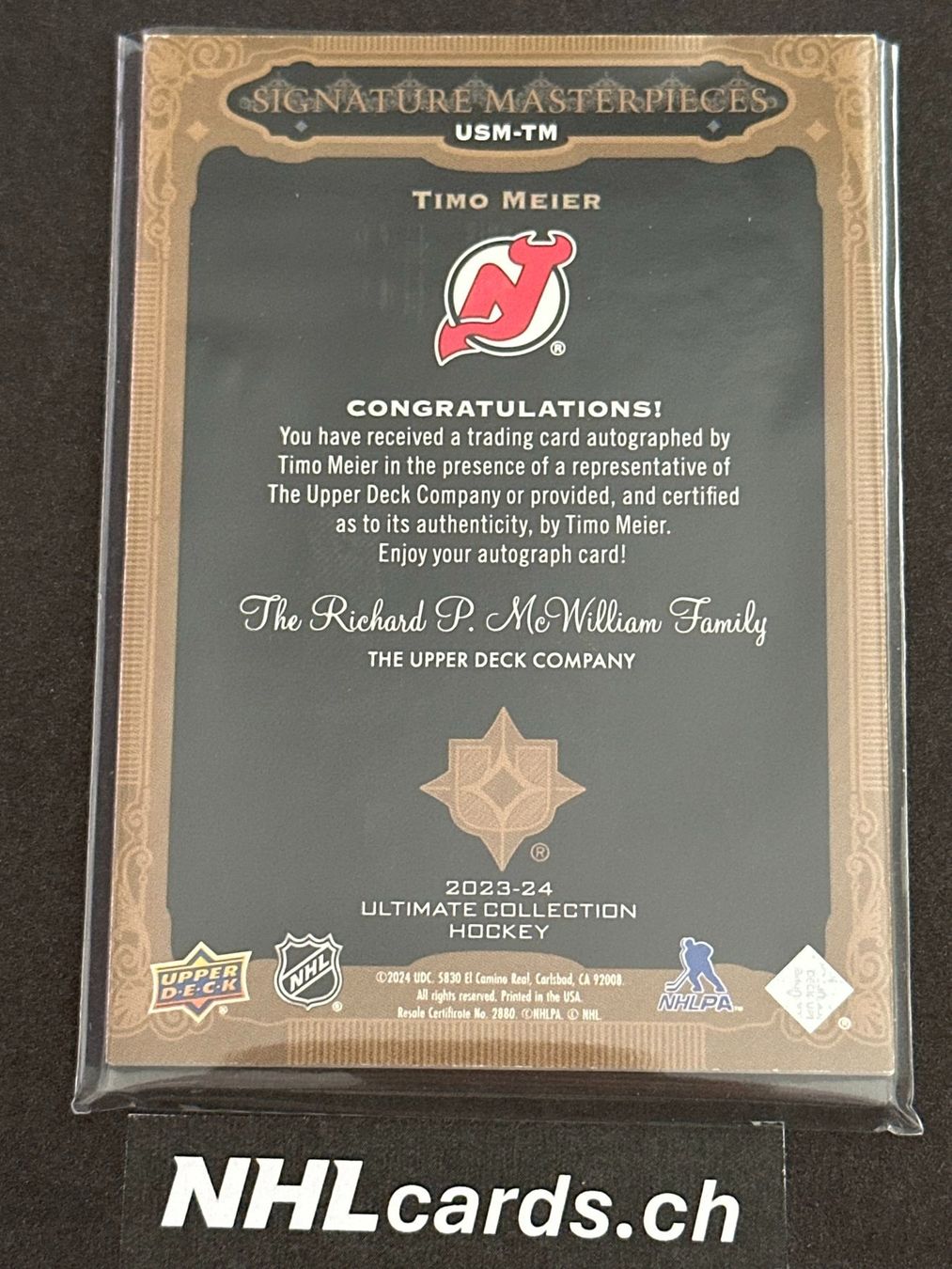 NHL Carte collezionabili: Timo Meier NHL Masterpieces Auto Card – Usato da Belp venduto da nhlcards.ch 1