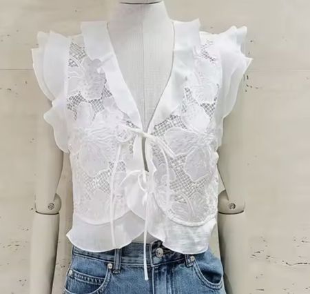 Neu- Sandro Ruffles V-Neck Lace Up Top -Size S