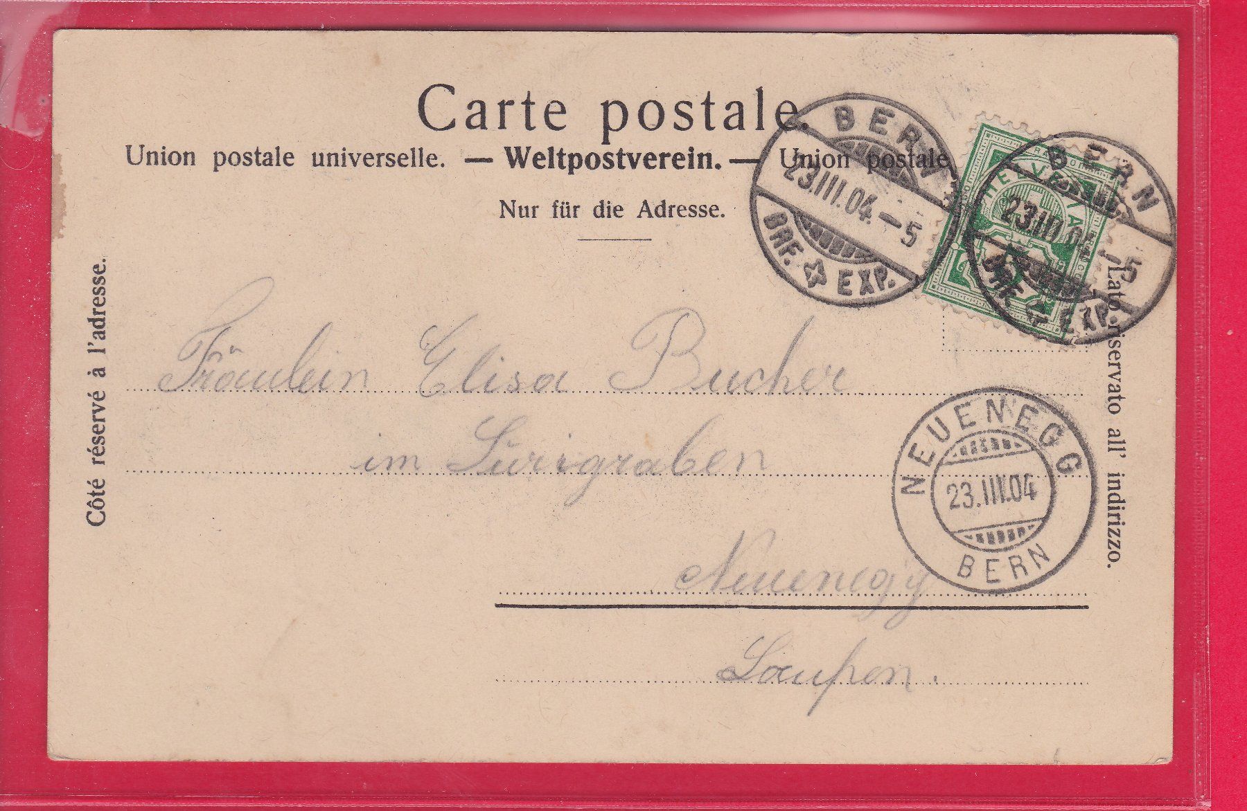 Ansichtskarten: BERN, HIRSCHENPARK, 23.3.1904 – Gebraucht aus Oberrieden von Gebirgsstelze 1