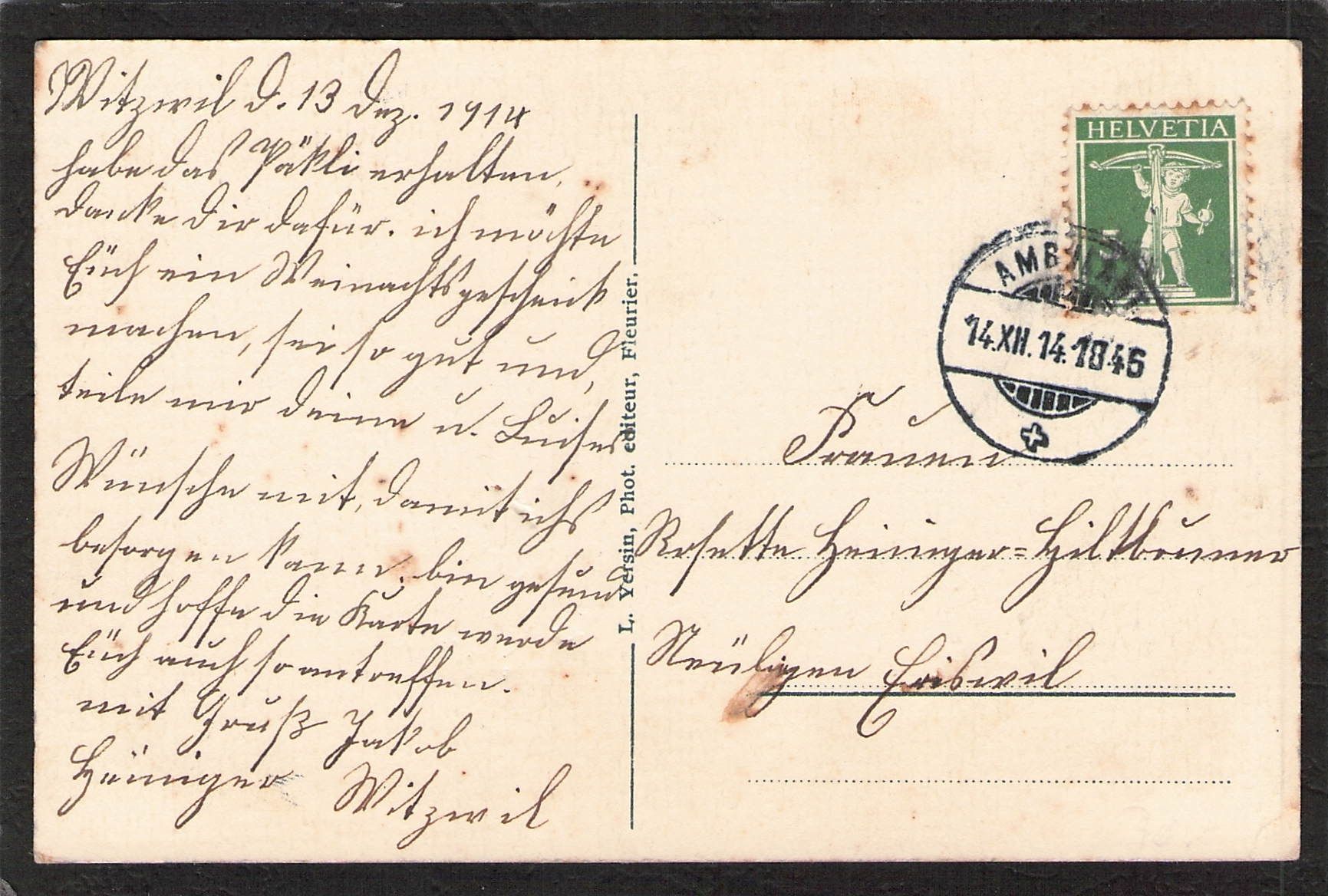 Cartoline postali: Witzwil BE ,gel. 1914 – Usato da Reichenburg venduto da Pipo-67 1