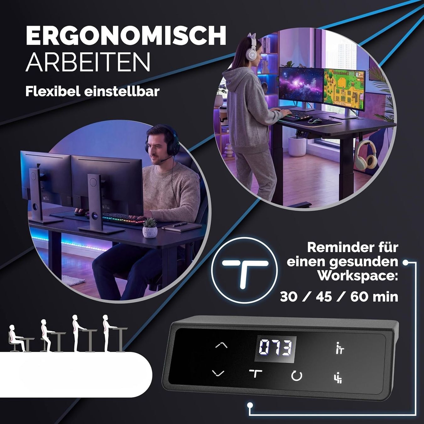 Scrivanie: Gaming Schreibtisch elektrisch 120x60 USB Memory Carbon – Nuovo e nell'imballaggio originale da Bremgarten b. Bern venduto da Meeegasales60 2